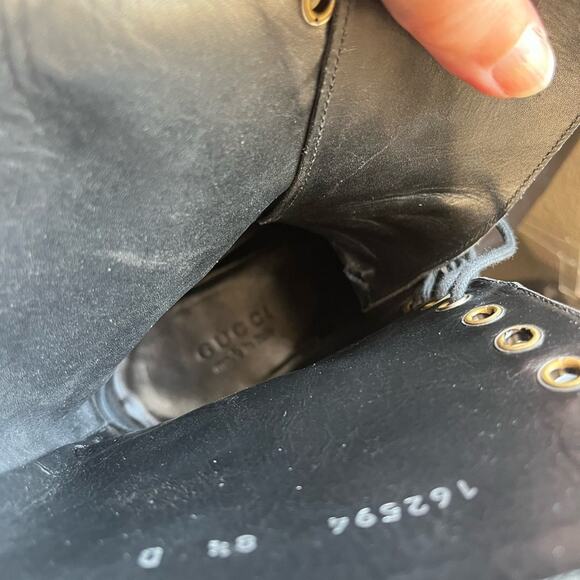 Authentic Gucci Men lace up long boots combat leather black Made in Italy Sz 8.5 - Picture 13 of 13